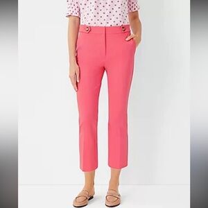 Ann Taylor Pant Trouser Pink High Rise Button Kick Crop Size 8
